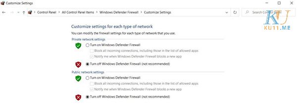 Click vào 2 ô như ảnh để tắt tường lửa.